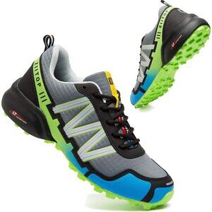 Mens  Green Waterproof Walking Hiking Running Non-Slip All-Terrain Shoes